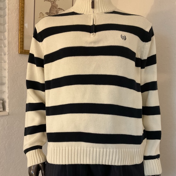 Chaps Men's Zip Up Sweater - Black and Cream Stripes - Picture 1 of 9